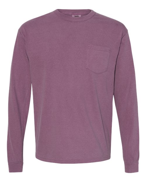 Comfort Colors 4410 Unisex Garment-Dyed Heavyweight Long Sleeve Pocket T-Shirt - Berry - front