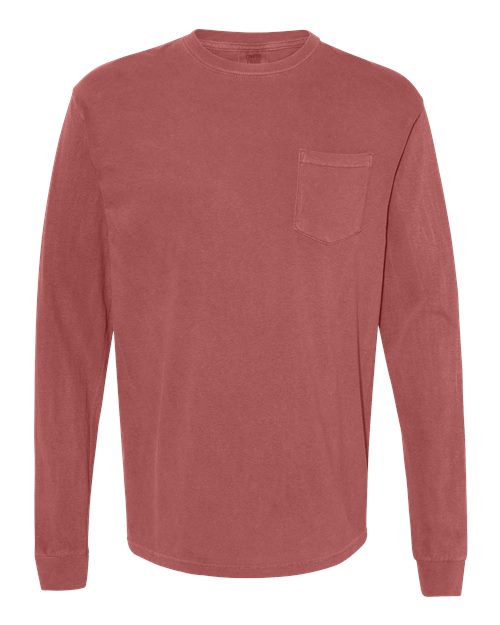 Comfort Colors 4410 Unisex Garment-Dyed Heavyweight Long Sleeve Pocket T-Shirt - Brick - front