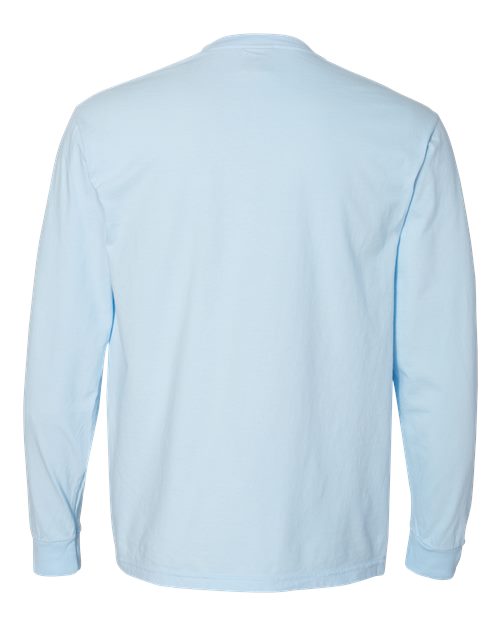 Comfort Colors 4410 Unisex Garment-Dyed Heavyweight Long Sleeve Pocket T-Shirt - Chambray - back