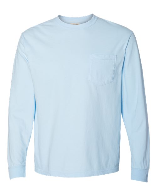 Comfort Colors 4410 Unisex Garment-Dyed Heavyweight Long Sleeve Pocket T-Shirt - Chambray - front