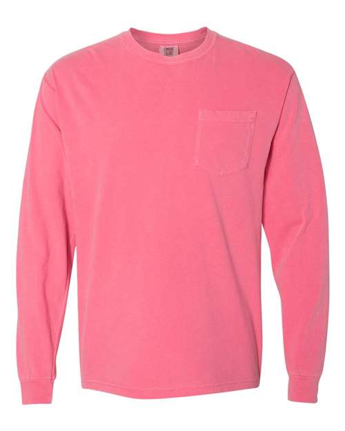 Comfort Colors 4410 Unisex Garment-Dyed Heavyweight Long Sleeve Pocket T-Shirt - Crunchberry - front