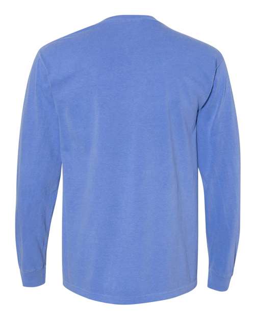 Comfort Colors 4410 Unisex Garment-Dyed Heavyweight Long Sleeve Pocket T-Shirt - Flo Blue - back