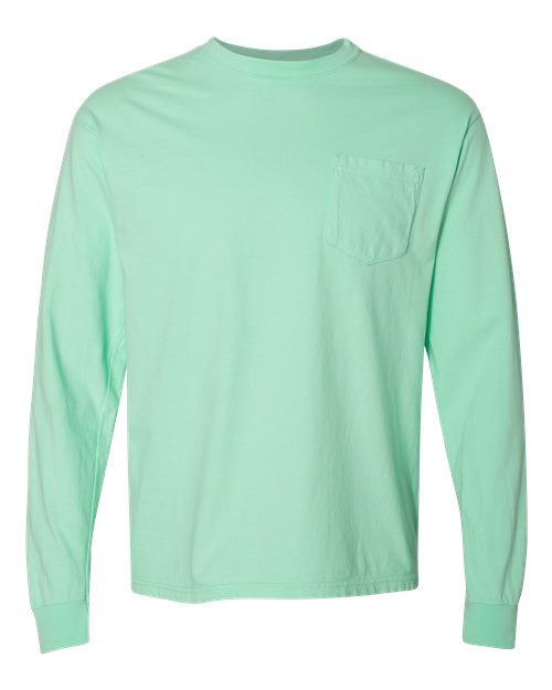 Comfort Colors 4410 Unisex Garment-Dyed Heavyweight Long Sleeve Pocket T-Shirt - Island Reef - front