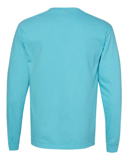 Comfort Colors 4410 Unisex Garment-Dyed Heavyweight Long Sleeve Pocket T-Shirt - Lagoon - back