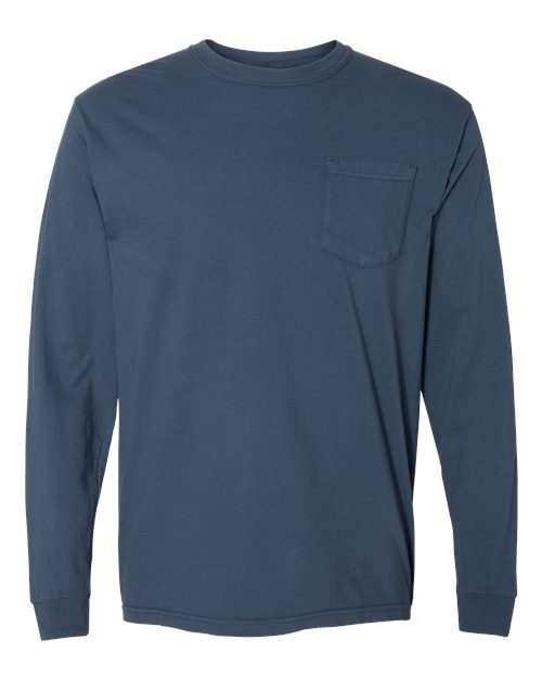 Comfort Colors 4410 Unisex Garment-Dyed Heavyweight Long Sleeve Pocket T-Shirt - Midnight - front