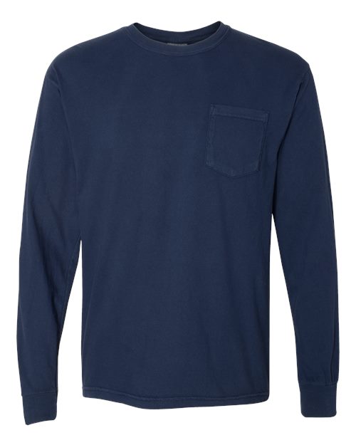 Comfort Colors 4410 Unisex Garment-Dyed Heavyweight Long Sleeve Pocket T-Shirt - True Navy - front