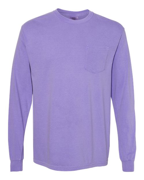 Comfort Colors 4410 Unisex Garment-Dyed Heavyweight Long Sleeve Pocket T-Shirt - Violet - front