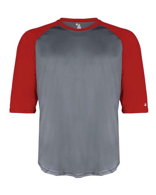 Badger 2133 Youth B-Core Three-Quarter Sleeve Baseball T-Shirt - Graphite/ Red - front