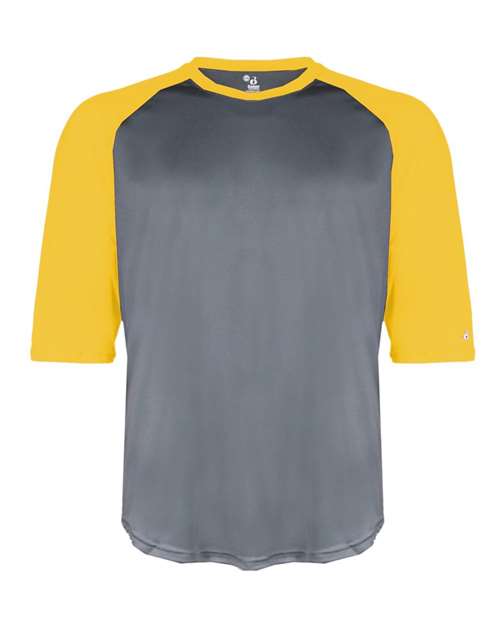 Badger 2133 Youth B-Core Three-Quarter Sleeve Baseball T-Shirt - Graphite/ Gold - front