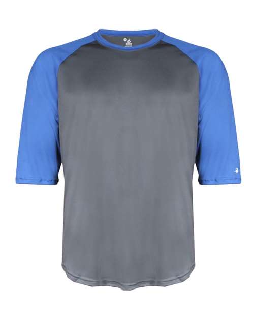Badger 2133 Youth B-Core Three-Quarter Sleeve Baseball T-Shirt - Graphite/ Royal - front