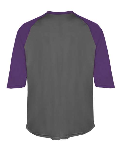 Badger 2133 Youth B-Core Three-Quarter Sleeve Baseball T-Shirt - Graphite/ Purple - back