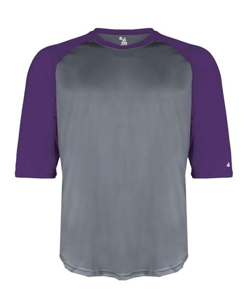 Badger 2133 Youth B-Core Three-Quarter Sleeve Baseball T-Shirt - Graphite/ Purple - front