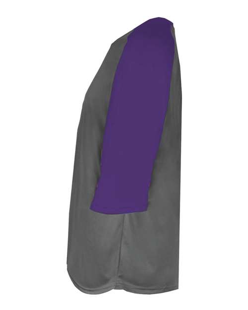 Badger 2133 Youth B-Core Three-Quarter Sleeve Baseball T-Shirt - Graphite/ Purple - side