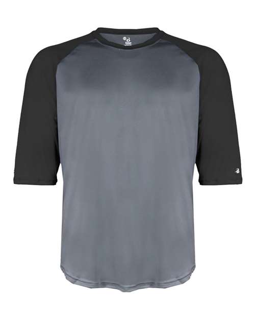 Badger 2133 Youth B-Core Three-Quarter Sleeve Baseball T-Shirt - Graphite/ Black - front