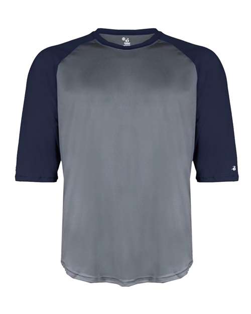 Badger 2133 Youth B-Core Three-Quarter Sleeve Baseball T-Shirt - Graphite/ Navy - front