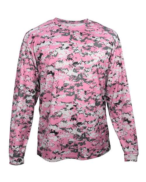 Badger 4184 Men's Digital Camo Long Sleeve T-Shirt - Pink Digital - front