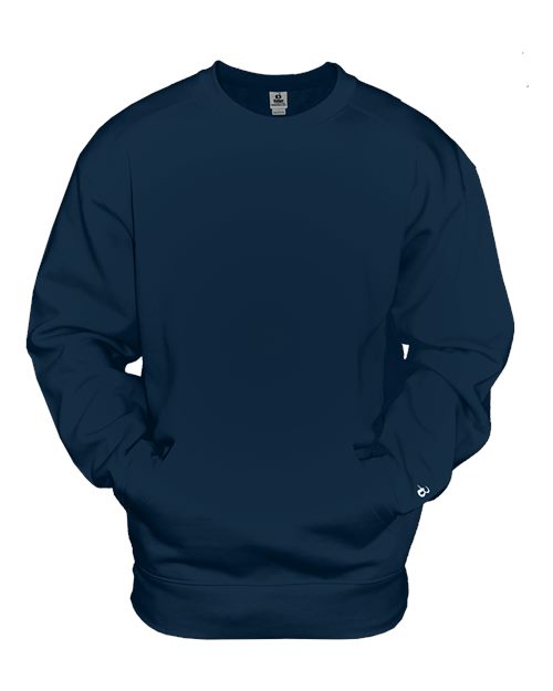 Badger 1252 Unisex Pocket Crewneck Sweatshirt - Navy - front
