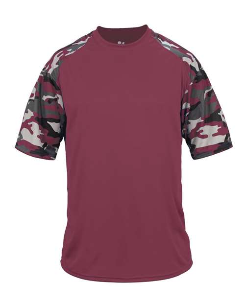 Badger 2141 Youth Camo Sport T-Shirt - Maroon/ Maroon Camo - front