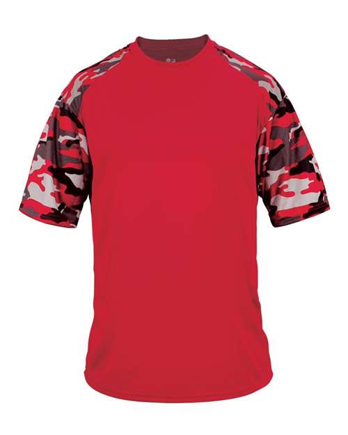 Badger 2141 Youth Camo Sport T-Shirt - Red/ Red Camo - front