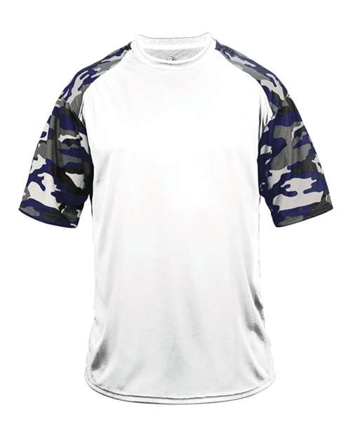 Badger 2141 Youth Camo Sport T-Shirt - White/ Navy Camo - front