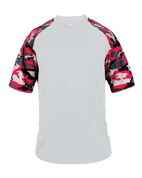 Badger 2141 Youth Camo Sport T-Shirt - White/ Red Camo - front