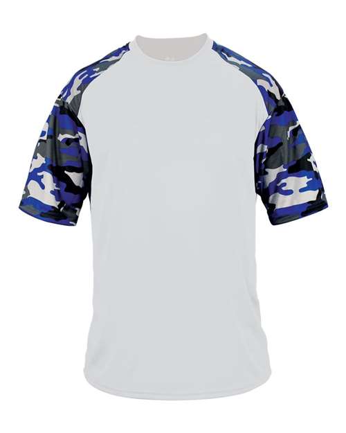 Badger 2141 Youth Camo Sport T-Shirt - White/ Royal Camo - front
