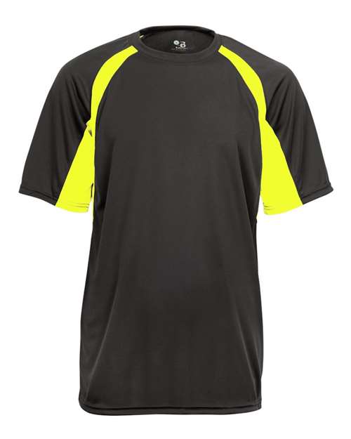 Badger 2144 Youth B-Core Hook T-Shirt - Graphite/ Safety Yellow - front
