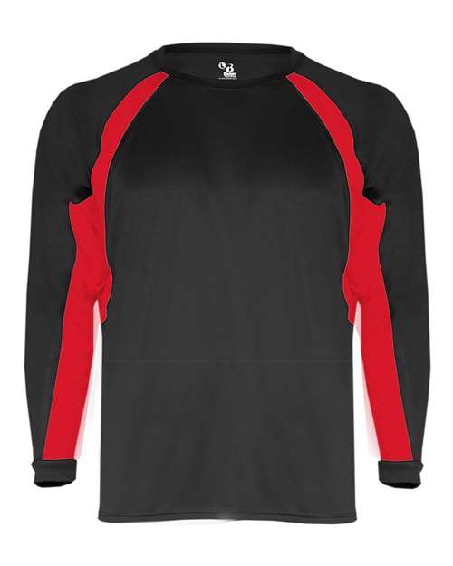 Badger 2154 Youth B-Core Hook Long Sleeve T-Shirt - Black/ Red - front