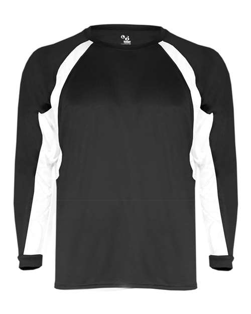Badger 2154 Youth B-Core Hook Long Sleeve T-Shirt - Black/ White - front