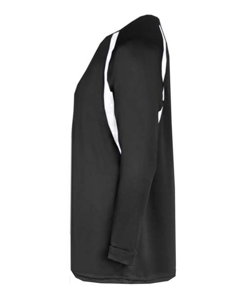 Badger 2154 Youth B-Core Hook Long Sleeve T-Shirt - Black/ White - side
