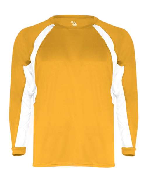 Badger 2154 Youth B-Core Hook Long Sleeve T-Shirt - Gold/ White - front