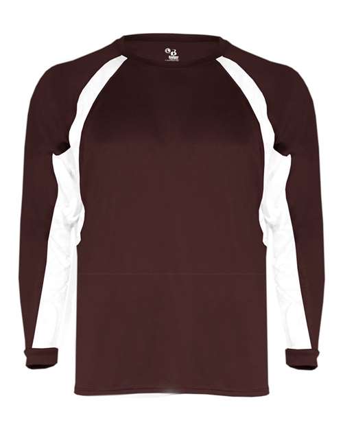 Badger 2154 Youth B-Core Hook Long Sleeve T-Shirt - Maroon/ White - front