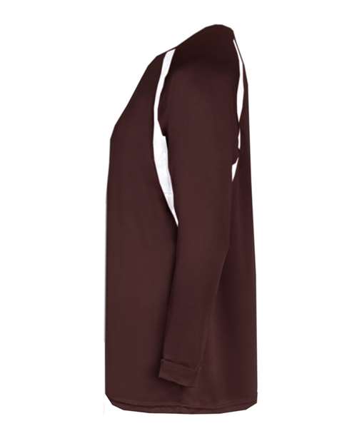 Badger 2154 Youth B-Core Hook Long Sleeve T-Shirt - Maroon/ White - side