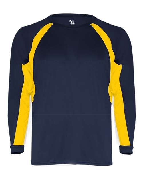 Badger 2154 Youth B-Core Hook Long Sleeve T-Shirt - Navy/ Gold - front