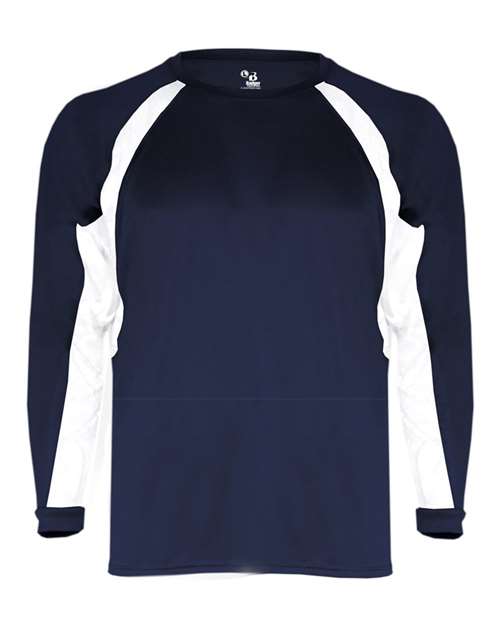 Badger 2154 Youth B-Core Hook Long Sleeve T-Shirt - Navy/ White - front