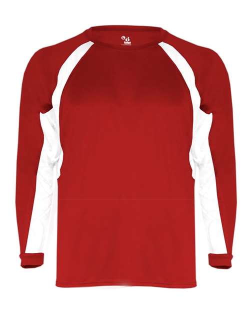 Badger 2154 Youth B-Core Hook Long Sleeve T-Shirt - Red/ White - front