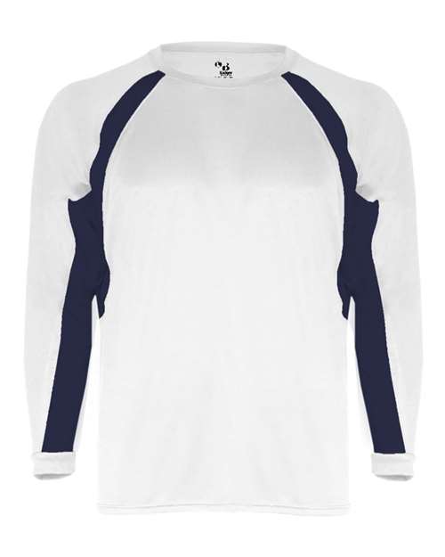 Badger 2154 Youth B-Core Hook Long Sleeve T-Shirt - White/ Black - front