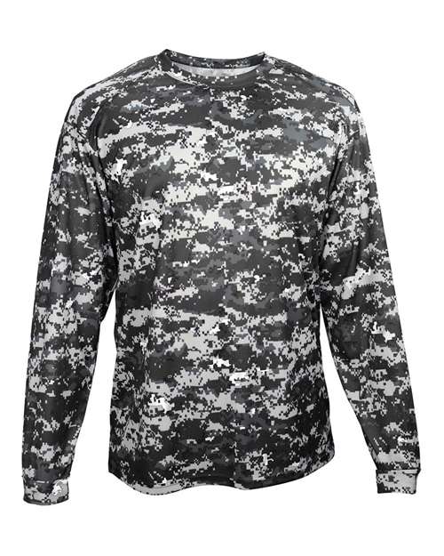 Badger 2184 Youth Digital Camo Long Sleeve T-Shirt - Black Digital - front