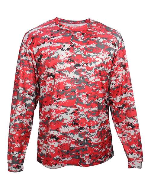 Badger 2184 Youth Digital Camo Long Sleeve T-Shirt - Red Digital - front