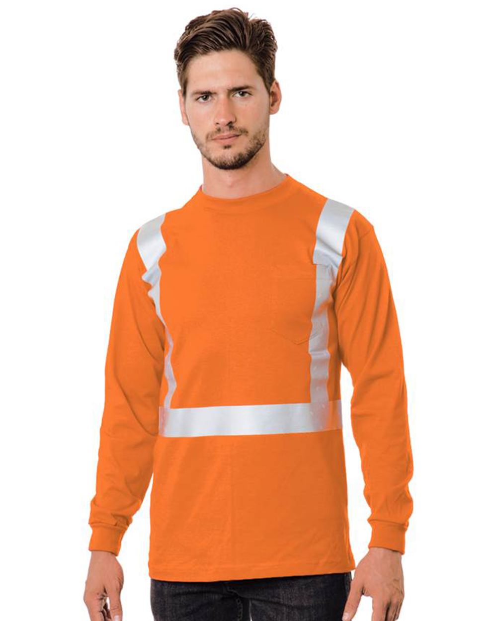 Bayside 3782 Unisex USA-Made 50/50 Hi-Visibility Long Sleeve Pocket T-Shirt - style