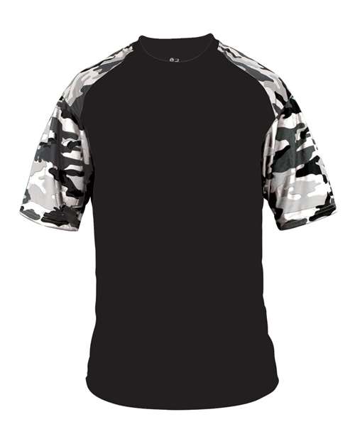 Badger 4141 Men's Camo Sport T-Shirt - Black/ White Camo - front