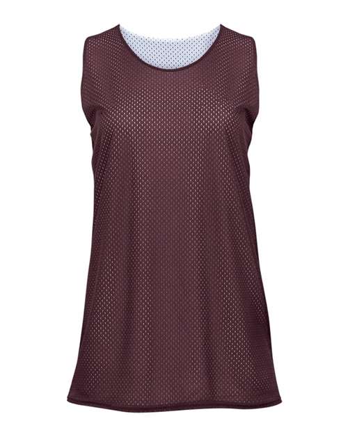 Badger 8978 Women's Pro Mesh Reversible Tank Top - Maroon/ White - front