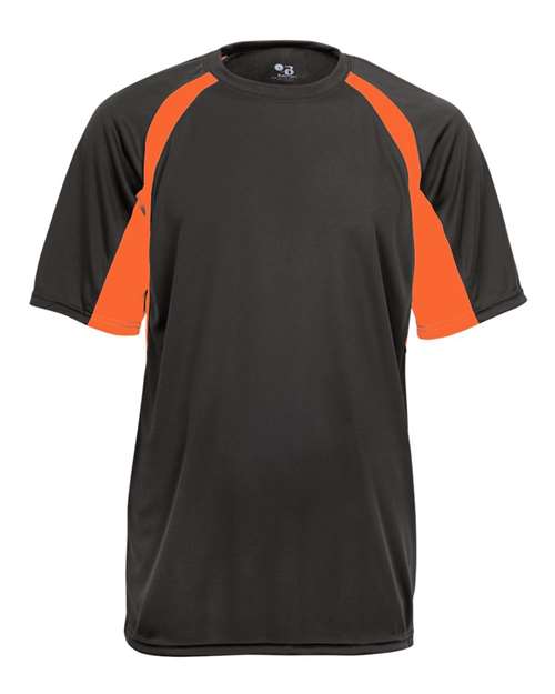 Badger 4144 Men's B-Core Hook T-Shirt - Graphite/ Safety Orange - front