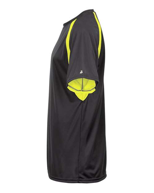 Badger 4144 Men's B-Core Hook T-Shirt - Graphite/ Safety Yellow - side