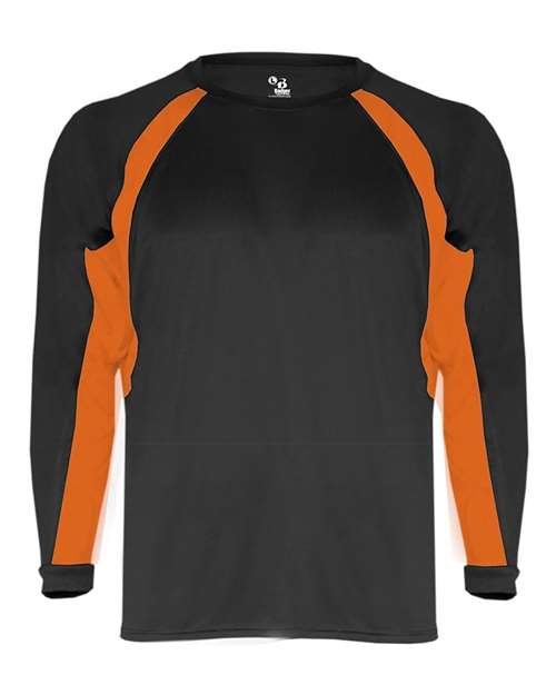 Badger 4154 Men's B-Core Hook Long Sleeve T-Shirt - Black/ Burnt Orange - front