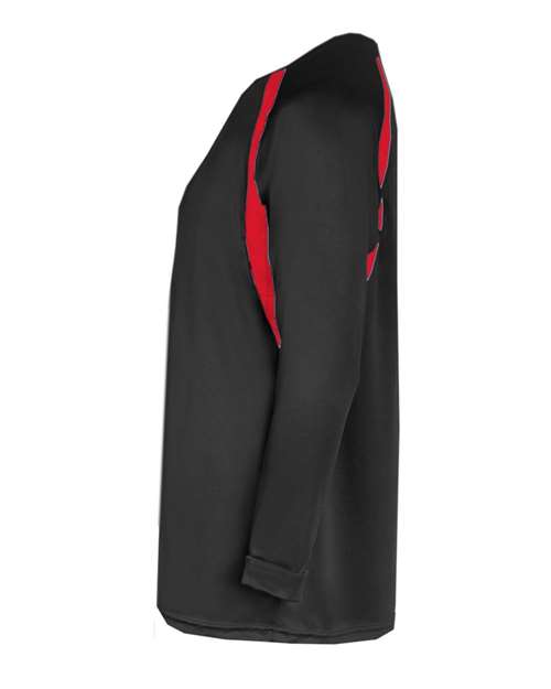 Badger 4154 Men's B-Core Hook Long Sleeve T-Shirt - Black/ Red - side