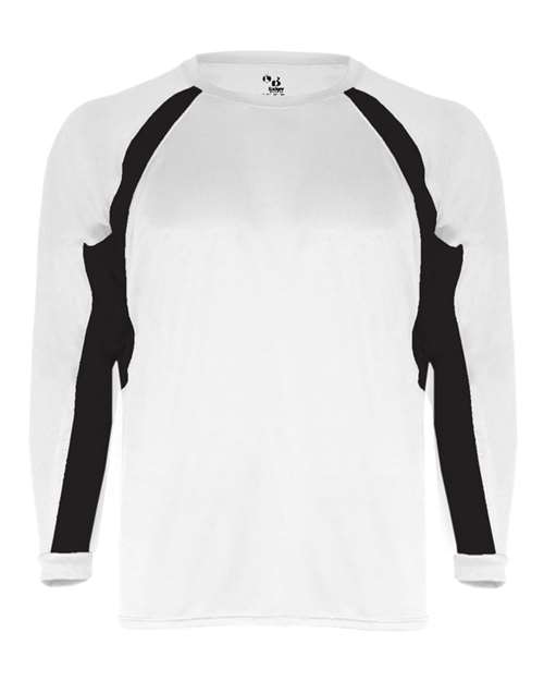 Badger 4154 Men's B-Core Hook Long Sleeve T-Shirt - White/ Black - front