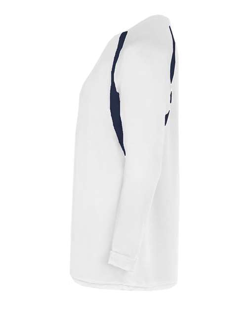 Badger 4154 Men's B-Core Hook Long Sleeve T-Shirt - White/ Navy - side