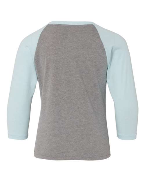 Next Level 3352 Youth CVC Three-Quarter Sleeve Raglan Tee - Ice Blue Sleeves/ Dark Heather Grey Body - back