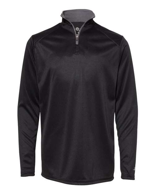 Badger 2102 Youth B-Core Quarter-Zip Pullover - Black/ Graphite - front